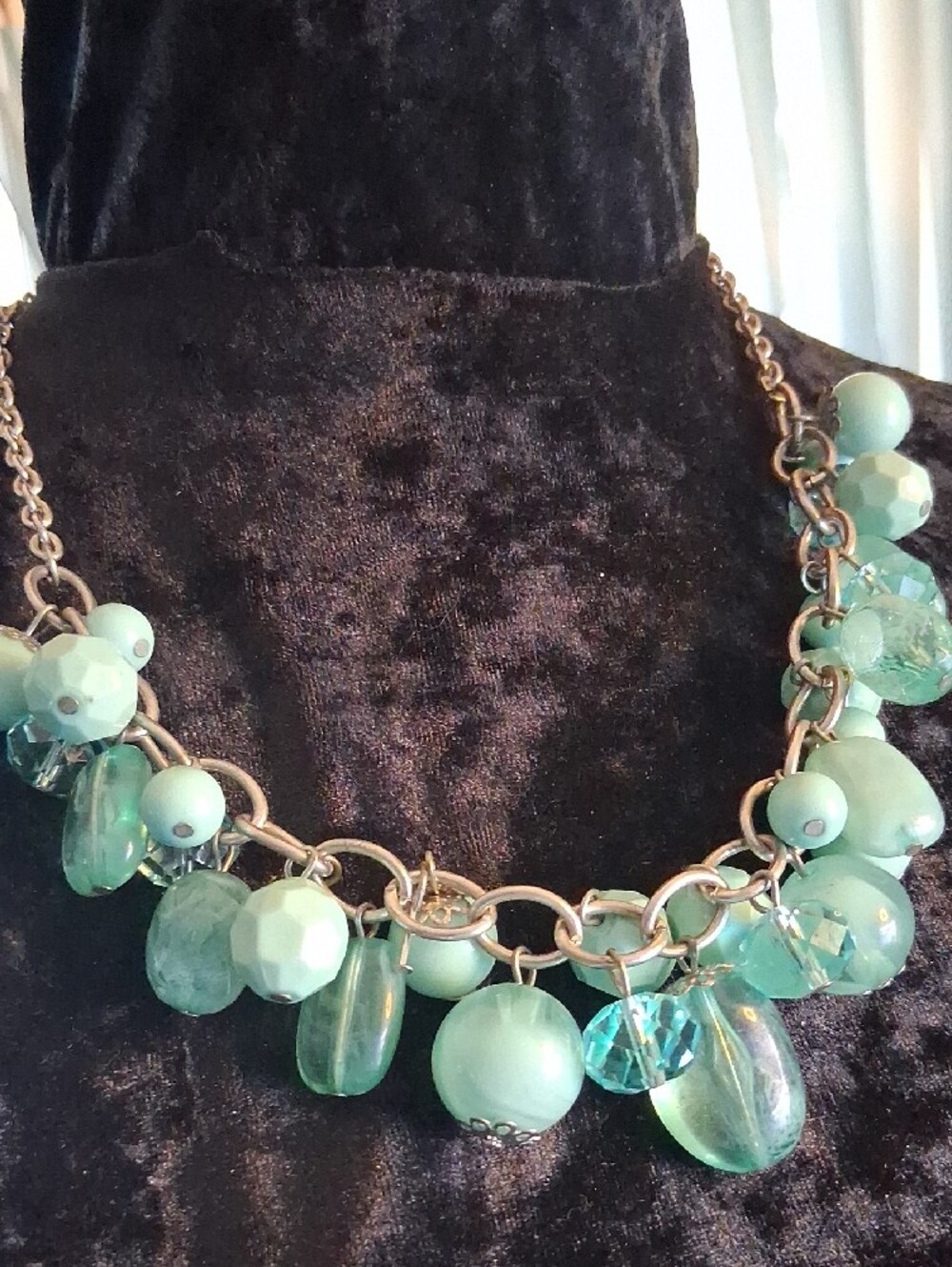 Aqua Beaded Statement Necklace and Floral Bracelet Set - Picture 8 of 10